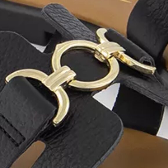 new OFFICE Salvador Gold Trim Slides Leather Upper and LINING! 2T7 - Picture 5 of 5